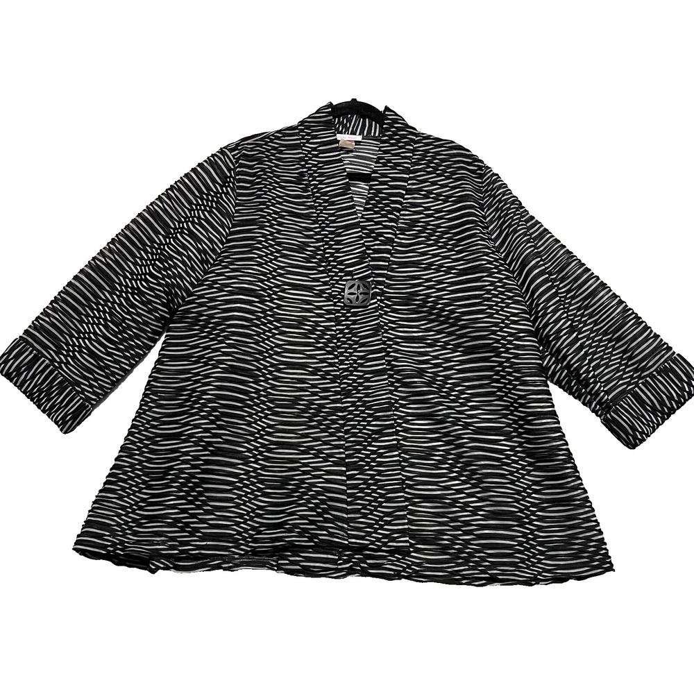 Vintage Pretty Woman Textured Sheer Jacket 1XL Black White Artsy‎ USA Layering